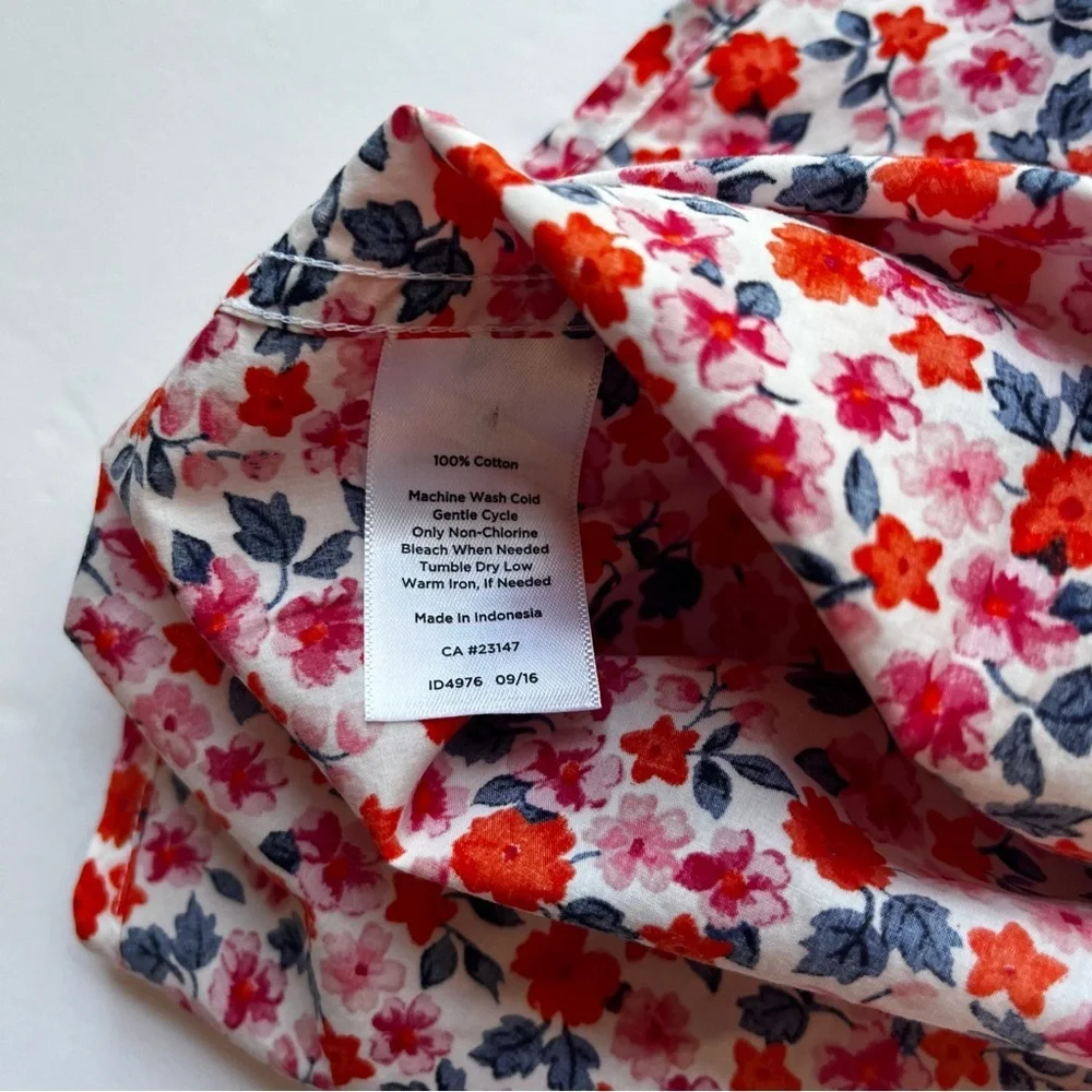 Talbots Red Pink Floral Ruffle Neck Popover Size Small Petite